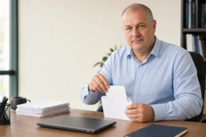 בעל עסק מכניס למעטפה מכתב התראה לפני תביעה ללקוח שלא שילם